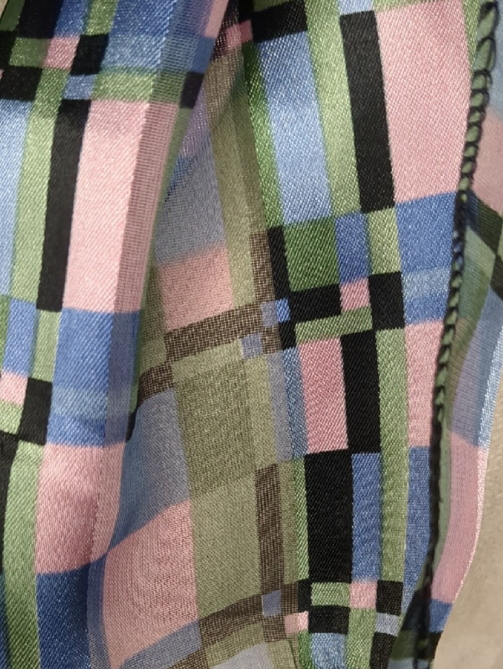 Vintage Pastel Geometric Organza Scarf In Pink, Green, & Blue 60" - Picture 3 of 9